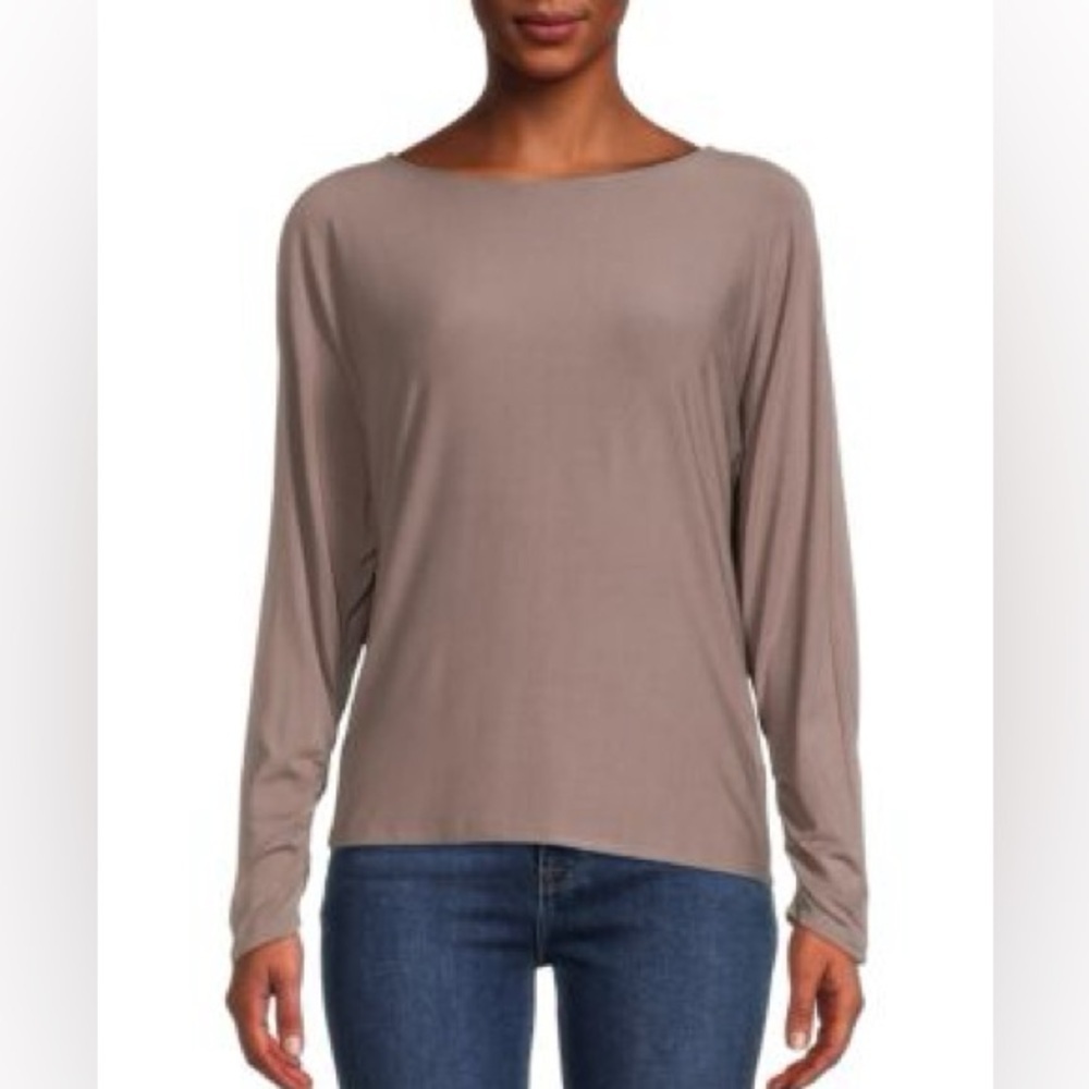 Magaschoni Women’s viscose blend purple long sleeve top Size M Ruched sleeves